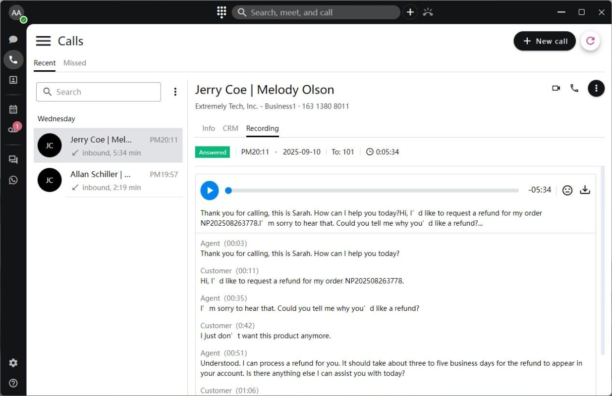 PortSIP PBX AI Transcription