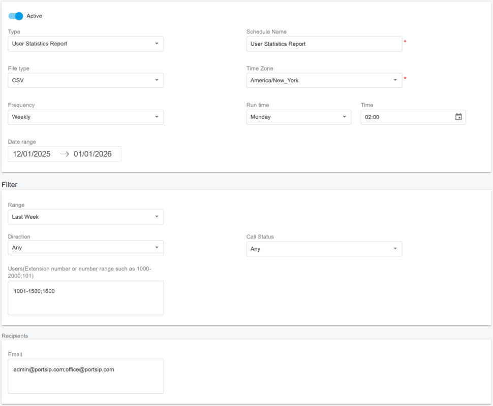 Schedule call report | Multi-tenant PBX for Cloud PBX Service Providers and MVNOs Schedule call report