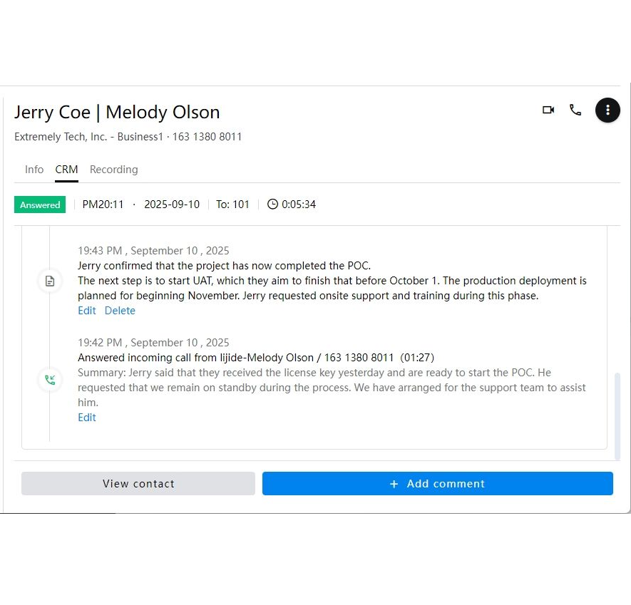 PortSIP CRM Integration